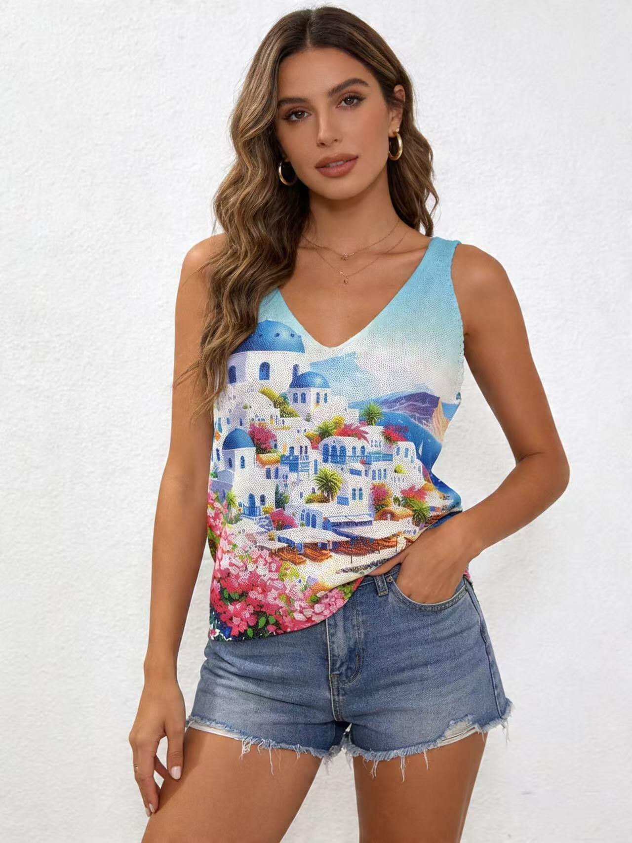 Mayorista S-VISION - Camisetas de tirantes de punto estampadas