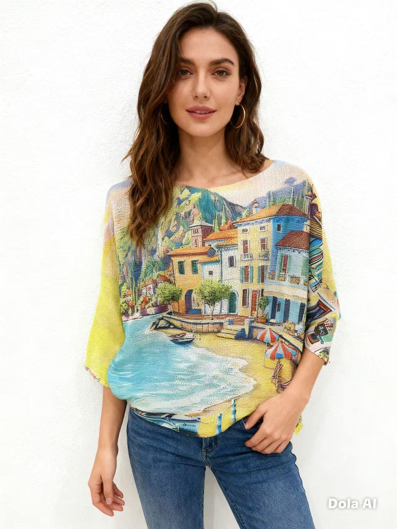 Wholesaler S-VISION - Women's printed sweater with 3/4 sleeves