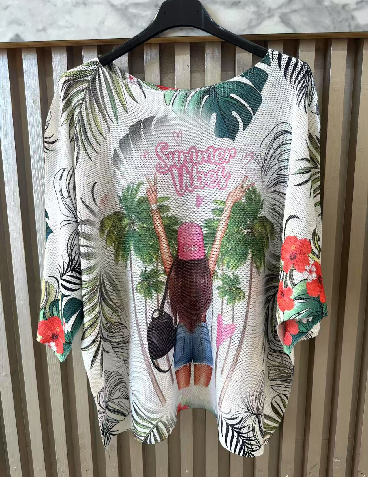 Grossista S-VISION - Maglione girocollo con stampa di viscosa e poliestere