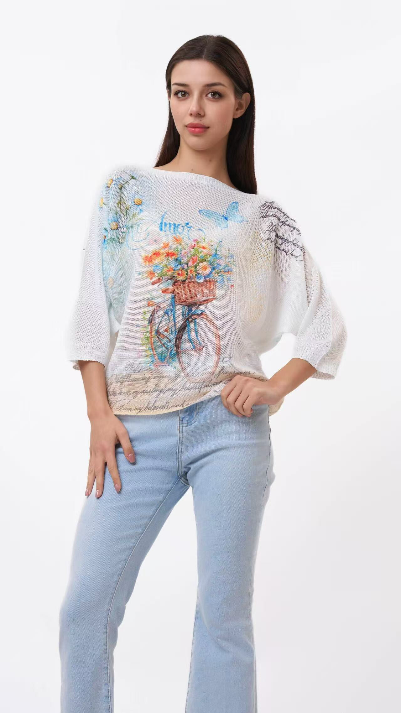 Wholesaler S-VISION - ROUND NECK SWEATER WITH PRINT WITH VISCOSE AND POLYESTER HOLES
