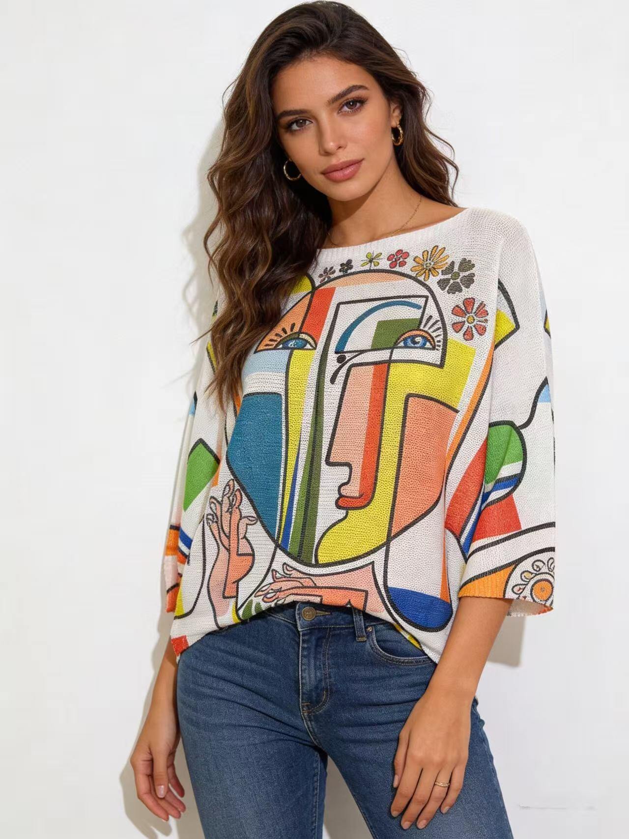 Grossista S-VISION - Maglione donna stampato con la manica 3/4