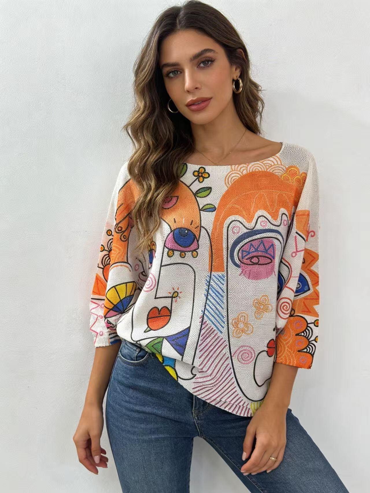 Grossista S-VISION - Maglione donna stampato con la manica 3/4