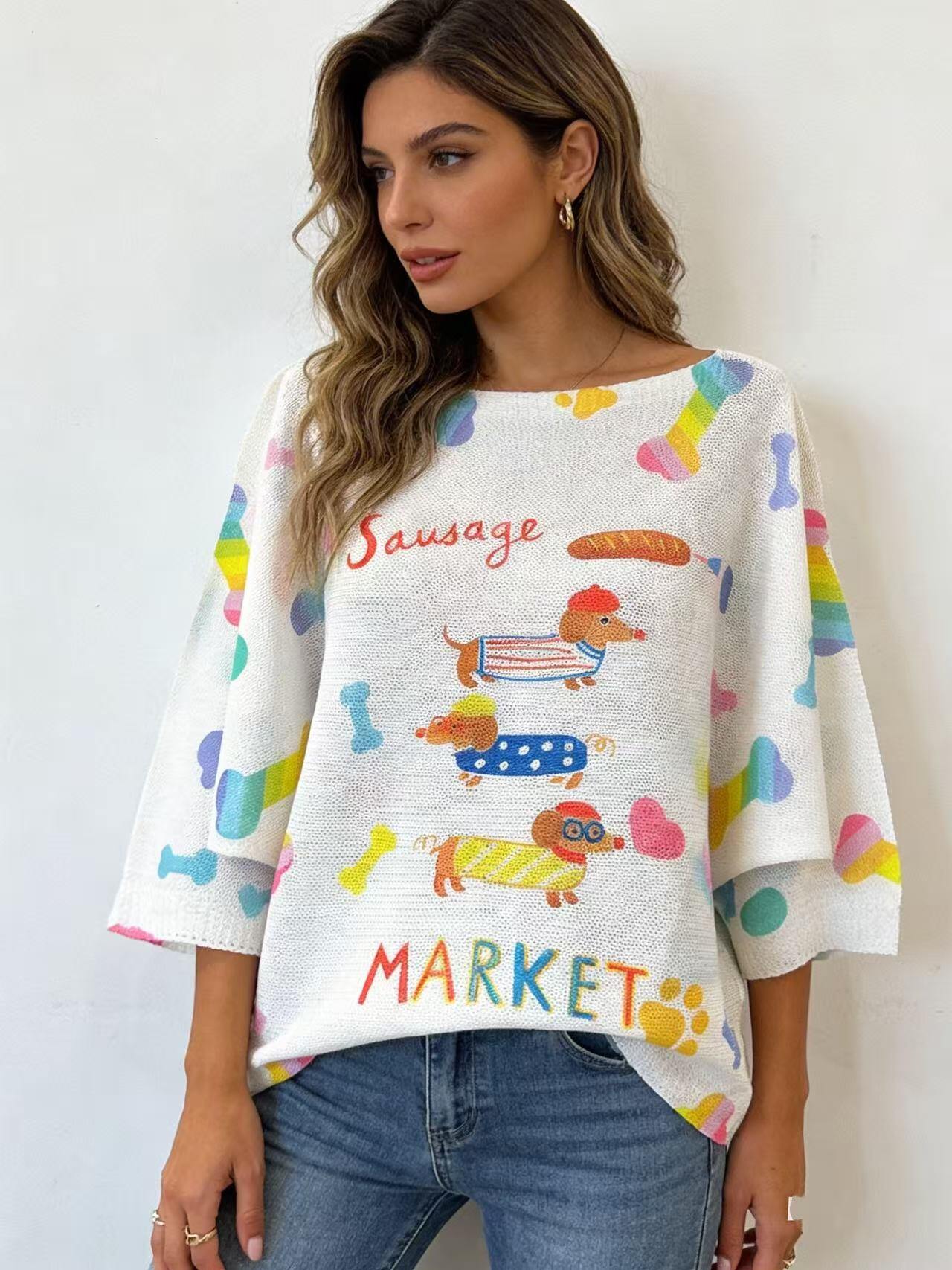 Grossista S-VISION - MAGLIONE DONNA STAMPATA CON LA MANICA 3/4