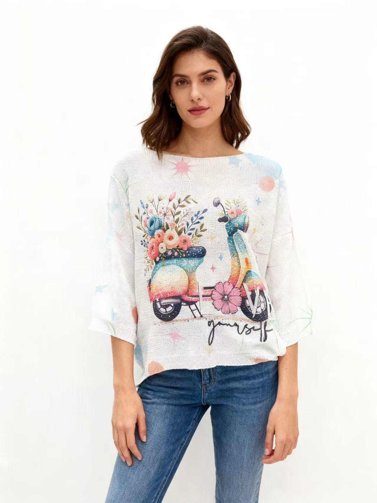 Grossiste S-VISION - PULL FEMME IMPRIMÉ À MANCHES 3/4