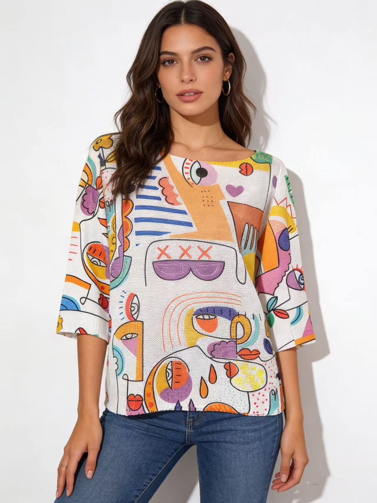 Grossista S-VISION - Maglione donna stampato con la manica 3/4