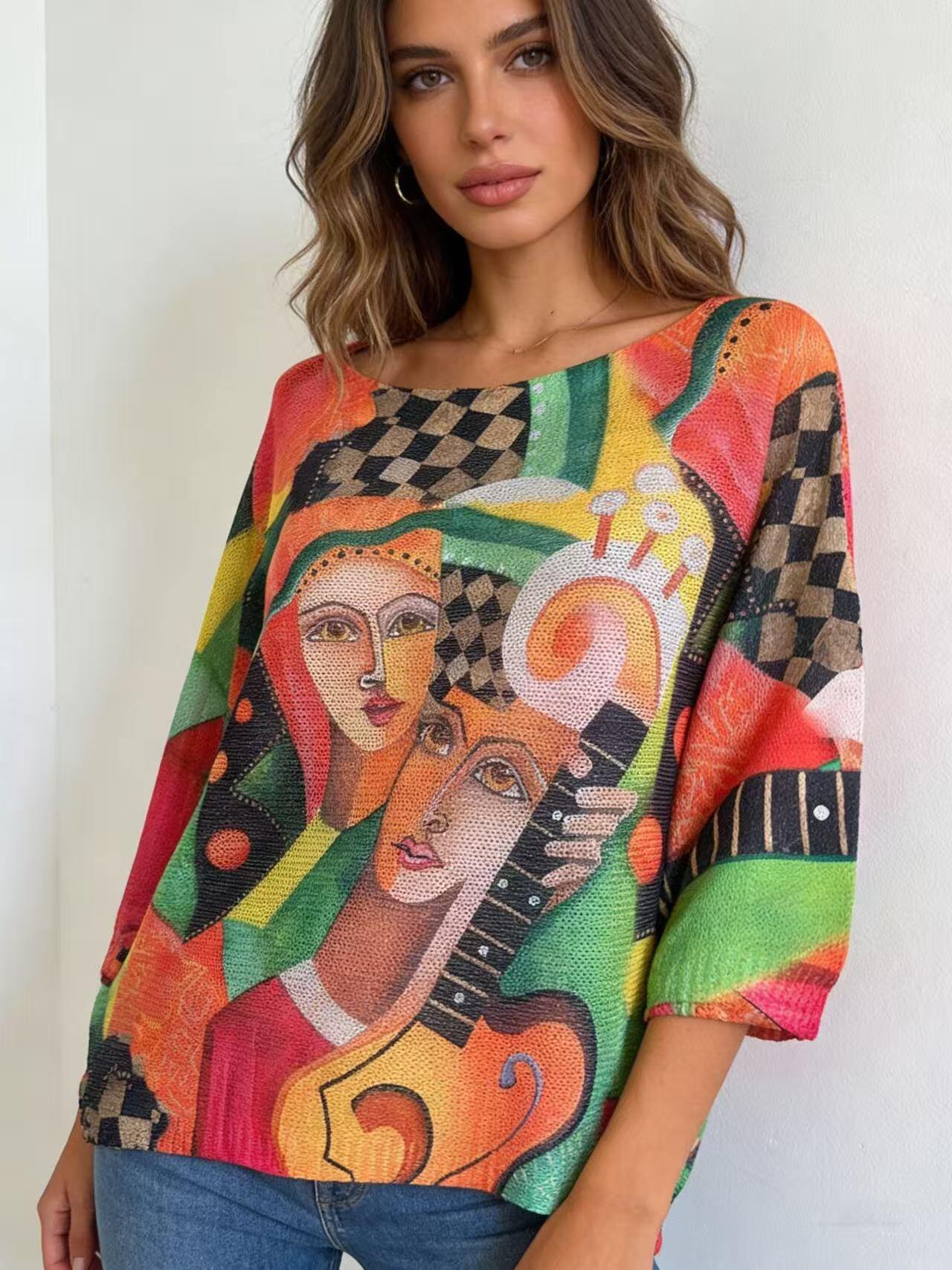 Grossista S-VISION - Maglione donna stampato con la manica 3/4