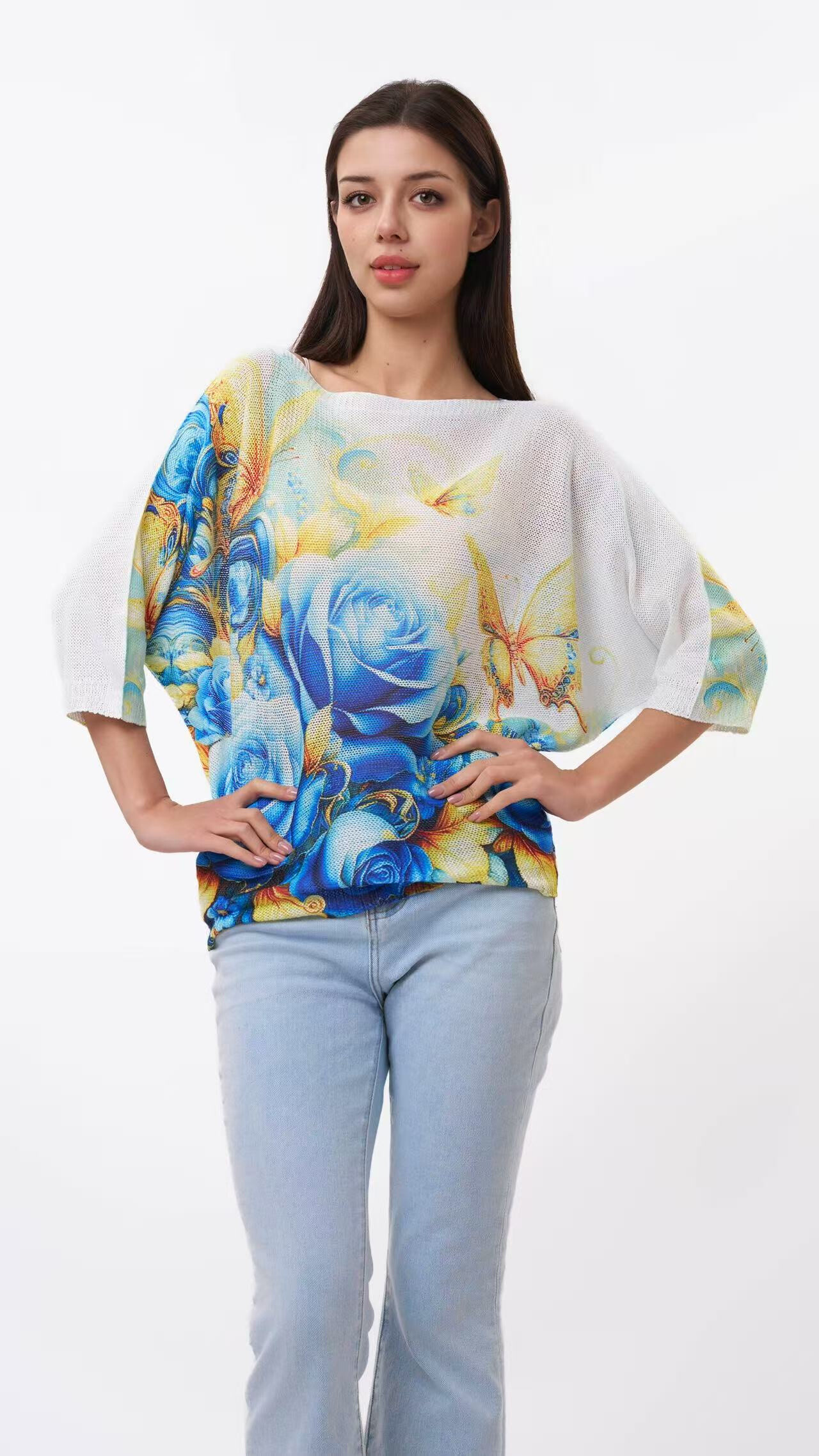 Wholesaler S-VISION - ROUND NECK SWEATER WITH PRINT WITH VISCOSE AND POLYESTER HOLES