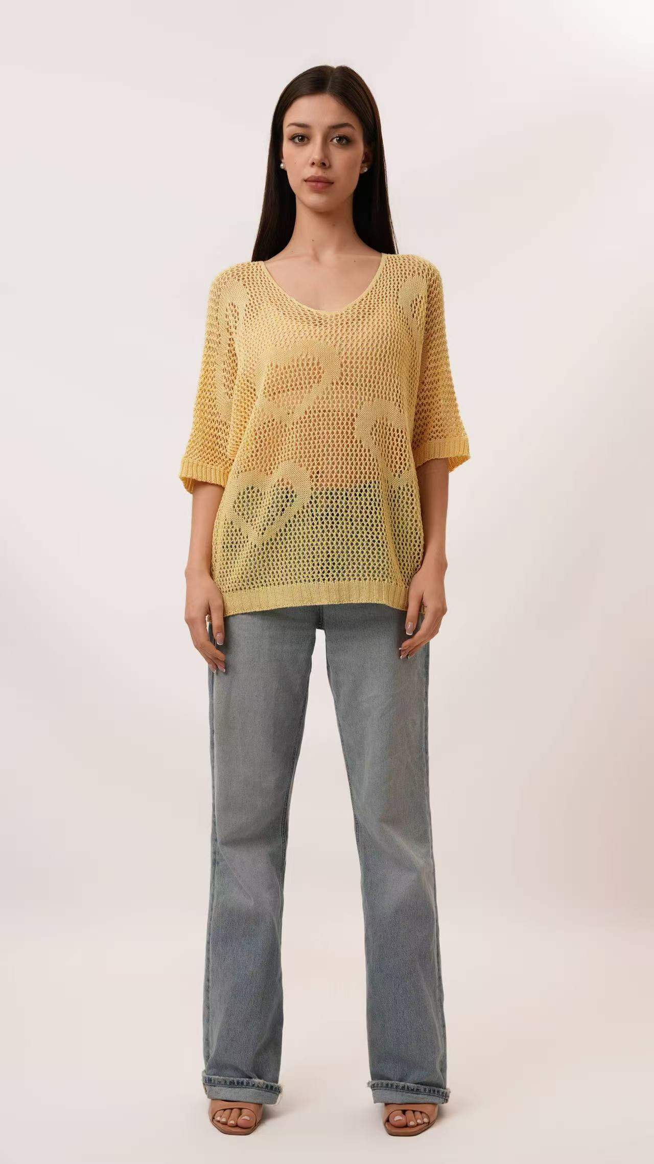 Grossiste S-VISION - PULL FEMME AVEC TROUS AVEC COEUR MANCHE 3/4