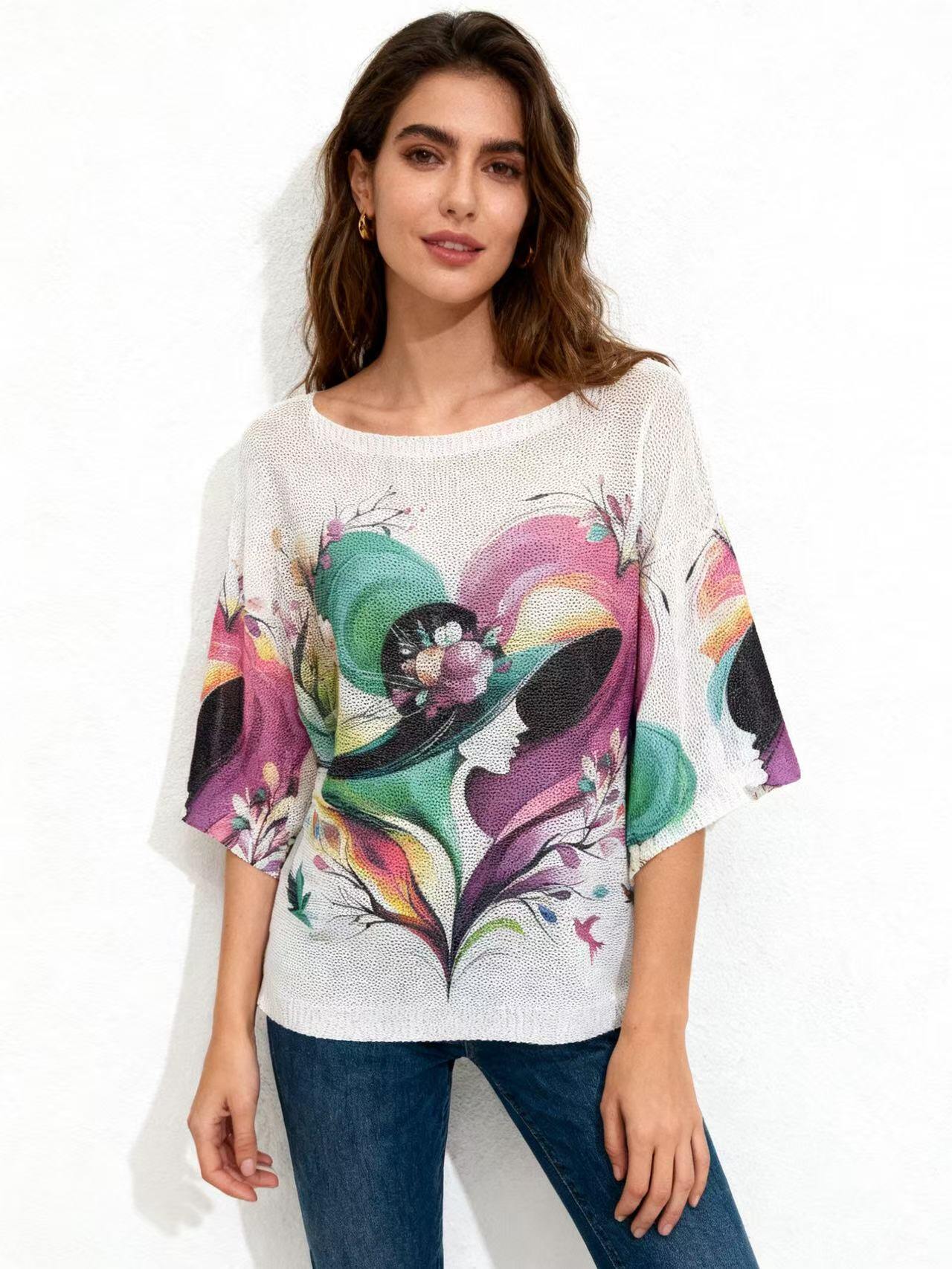 Grossiste S-VISION - PULL FEMME IMPRIMÉ AVEC MANCHES 3/4
