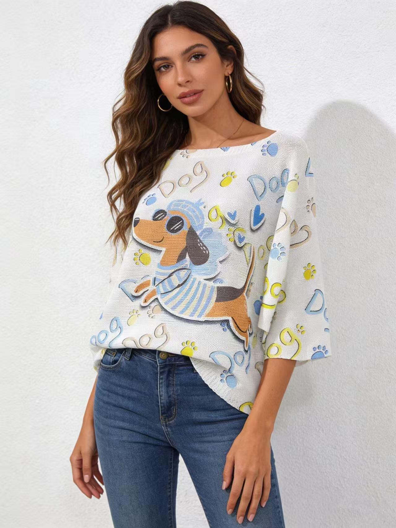 Grossista S-VISION - Maglione donna stampato con la manica 3/4