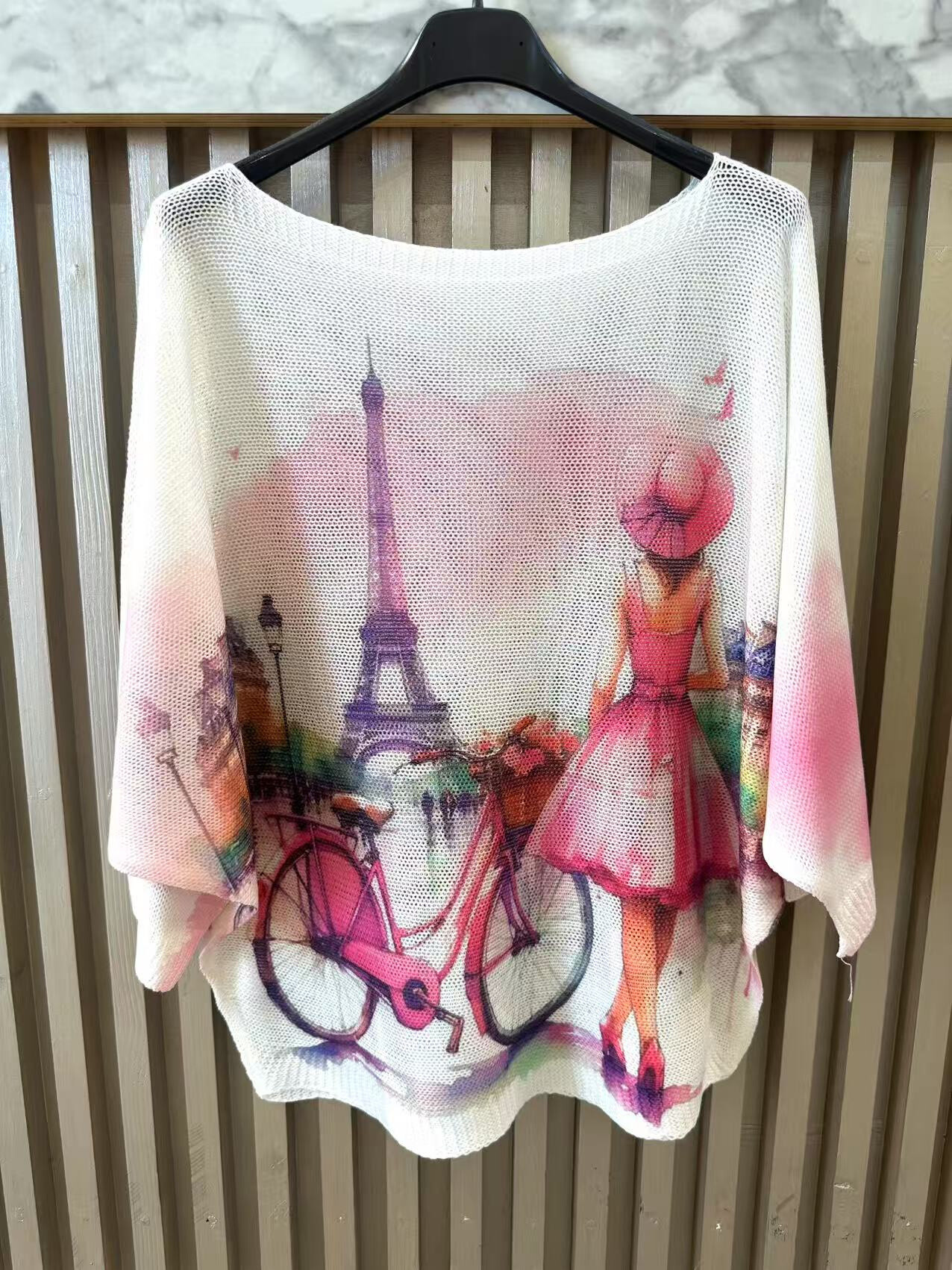 Grossista S-VISION - MAGLIONE GIROCOLLO CON STAMPA CON BUCHI DI VISCOSE E POLIESTERE