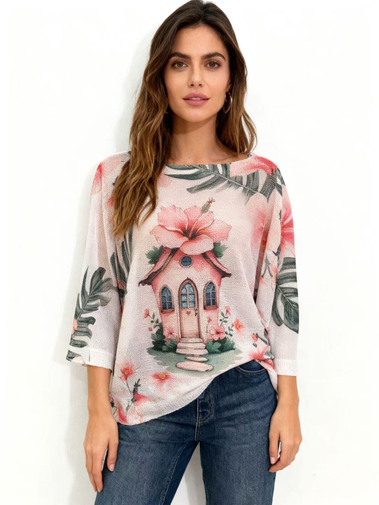 Grossista S-VISION - MAGLIONE DONNA STAMPATA CON LA MANICA 3/4