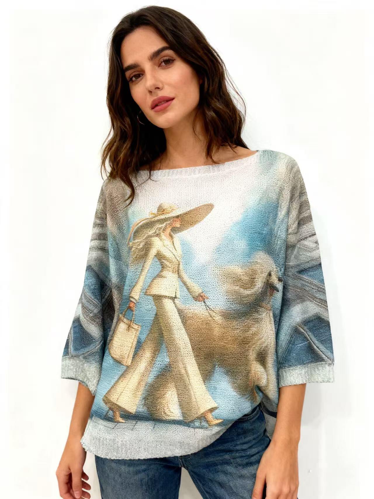 Grossiste S-VISION - PULL FEMME IMPRIMÉ AVEC MANCHES 3/4