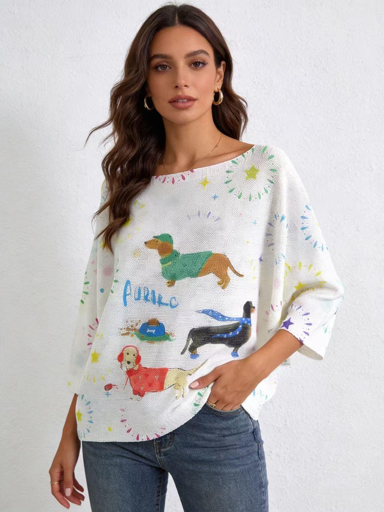 Grossista S-VISION - MAGLIONE DONNA STAMPATA CON LA MANICA 3/4