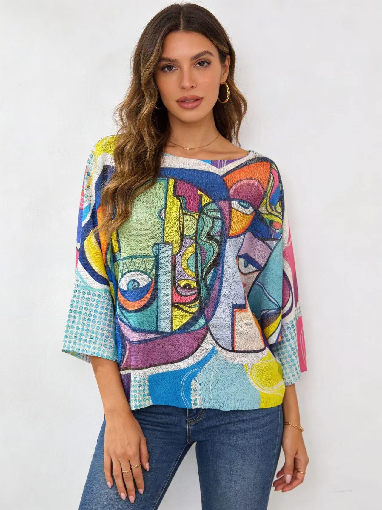 Grossista S-VISION - Maglione donna stampato con la manica 3/4
