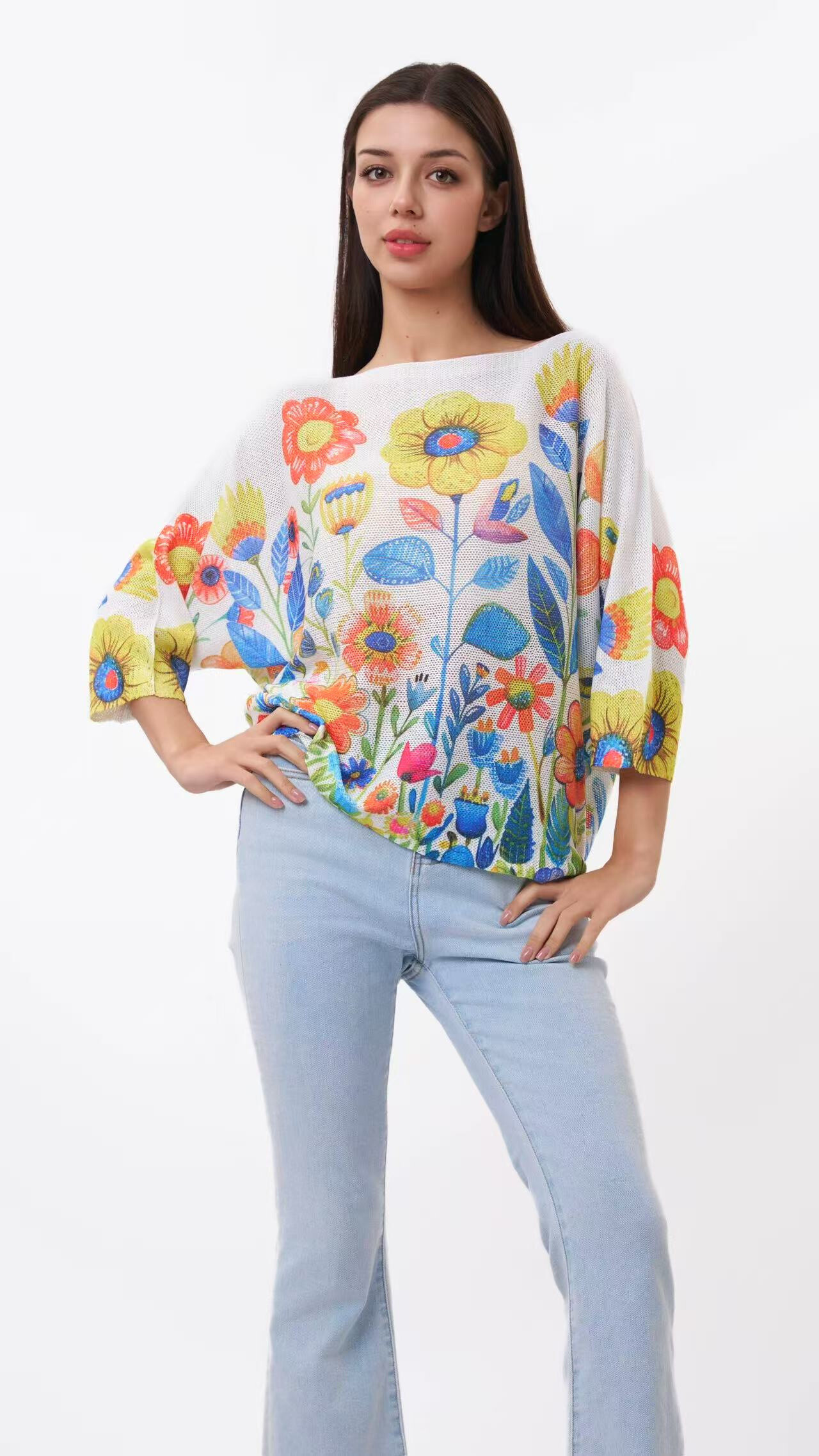 Wholesaler S-VISION - ROUND NECK SWEATER WITH PRINT WITH VISCOSE AND POLYESTER HOLES