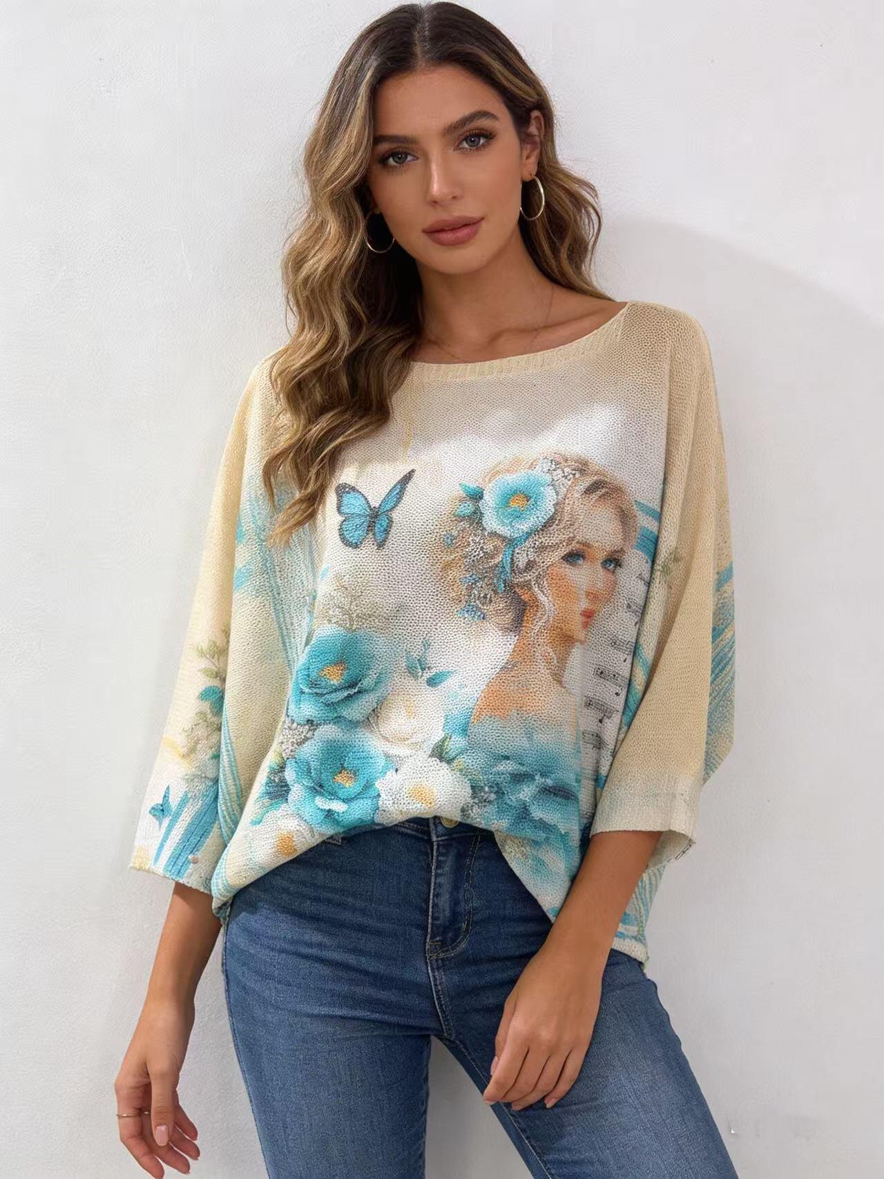 Grossista S-VISION - Maglione donna stampato con la manica 3/4