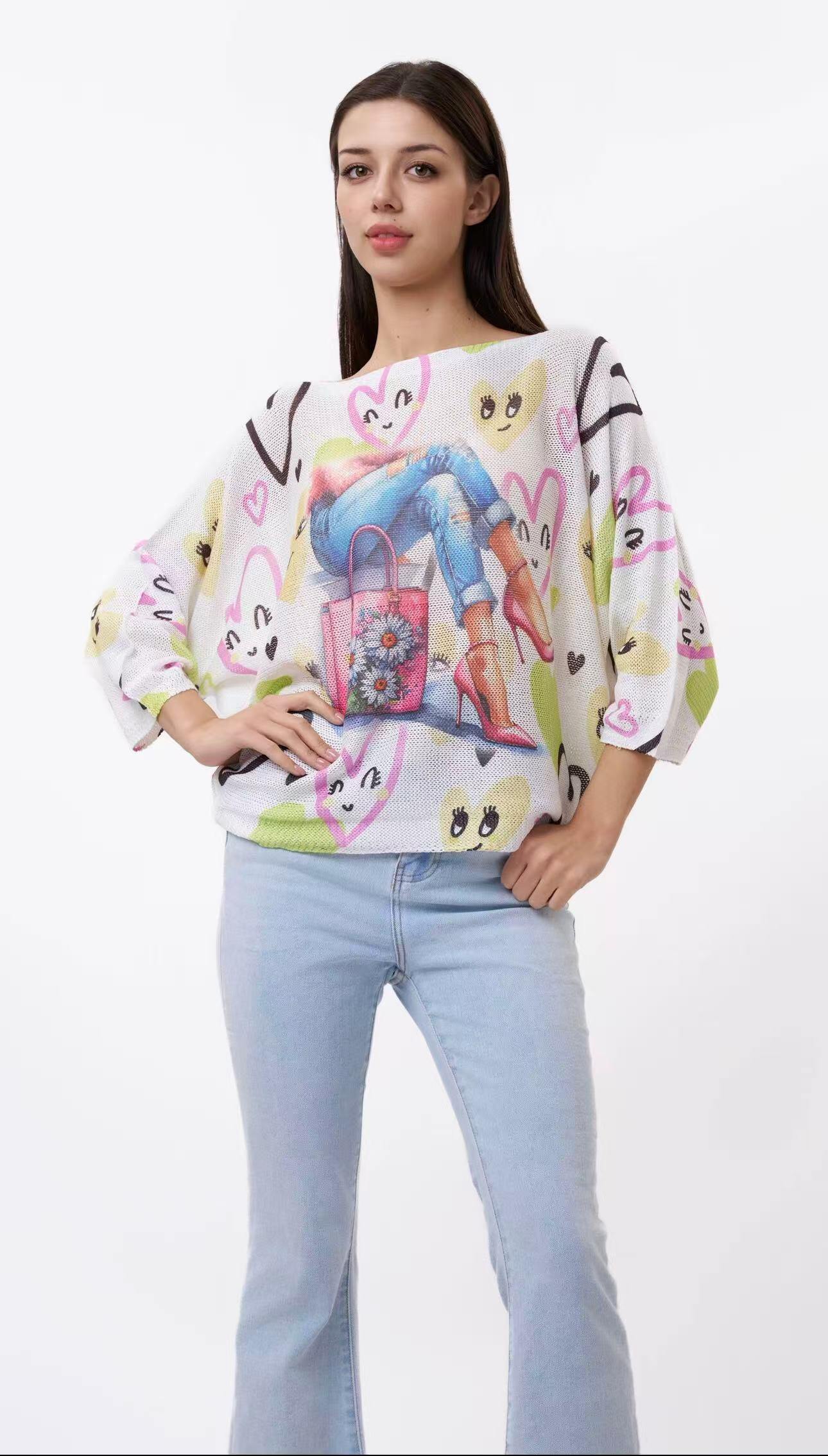 Grossiste S-VISION - PULL FEMME IMPRIMÉ AVEC MANCHES 3/4