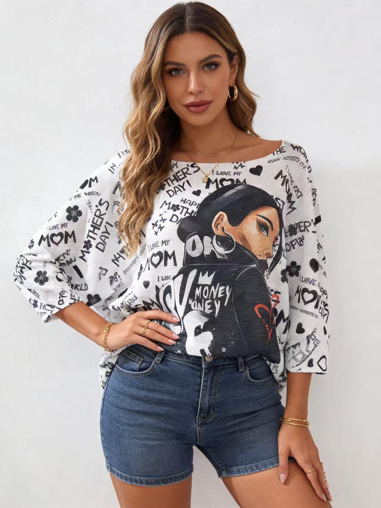 Wholesaler S-VISION - Women's printed sweater with 3/4 sleeves