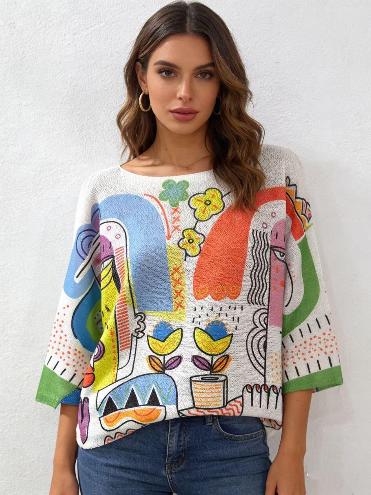 Grossista S-VISION - Maglione donna stampato con la manica 3/4