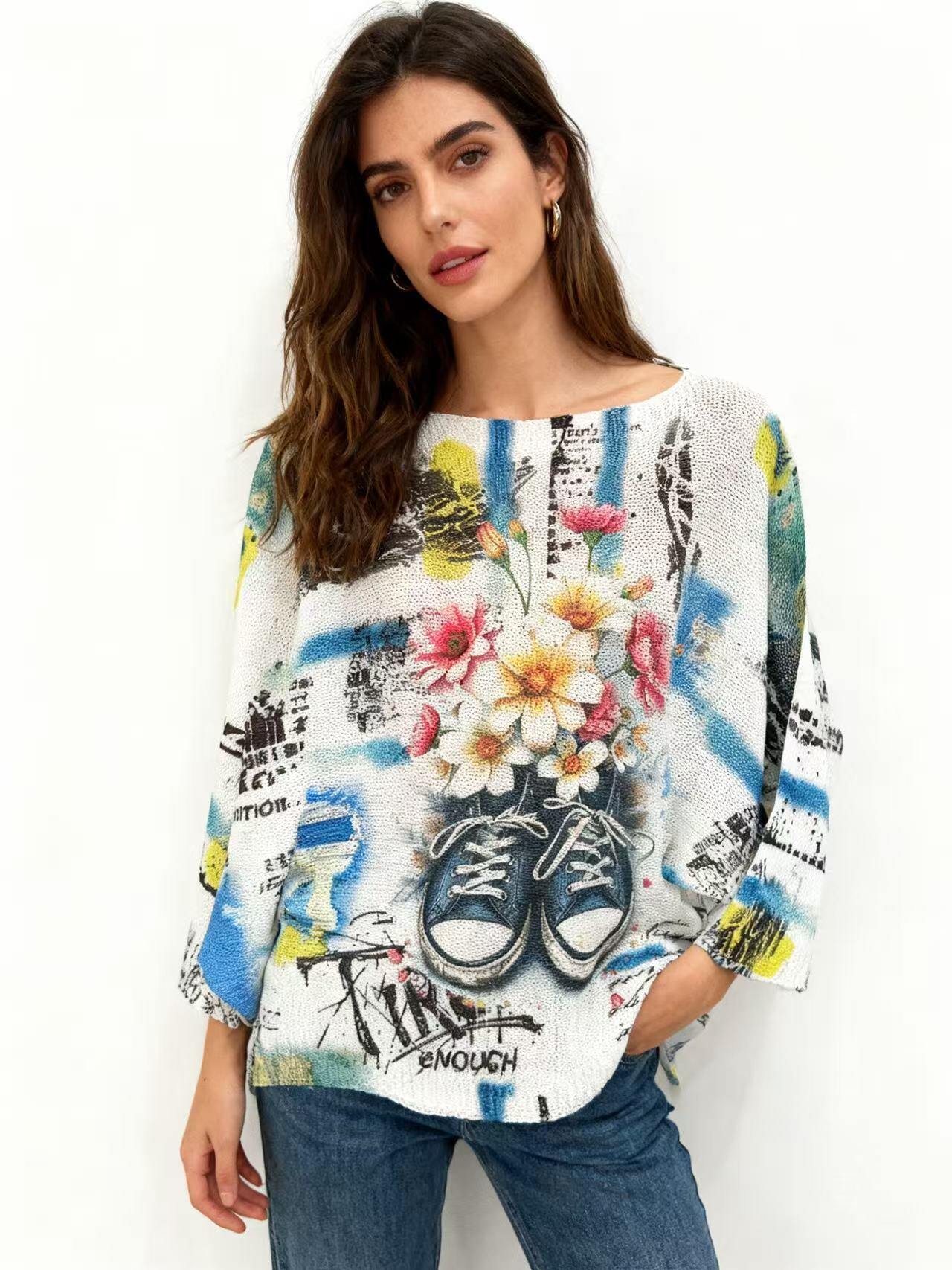 Grossiste S-VISION - PULL FEMME IMPRIMÉ AVEC MANCHES 3/4
