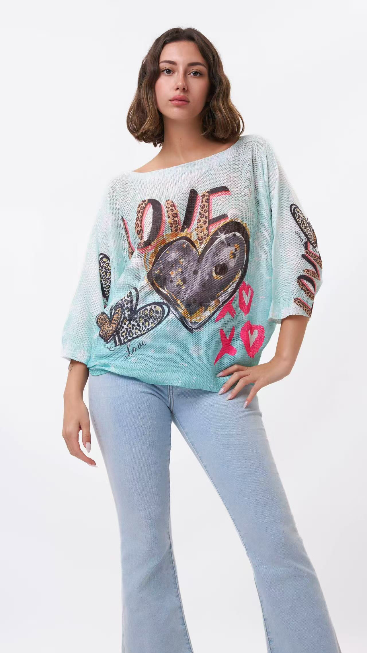 Wholesaler S-VISION - ROUND NECK SWEATER WITH PRINT WITH VISCOSE AND POLYESTER HOLES
