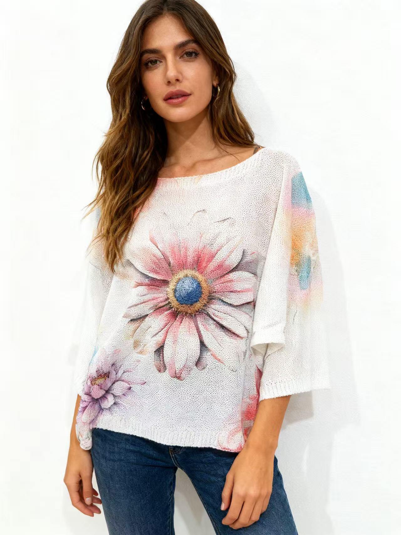 Grossiste S-VISION - Pull femme imprimé avec manches 3/4