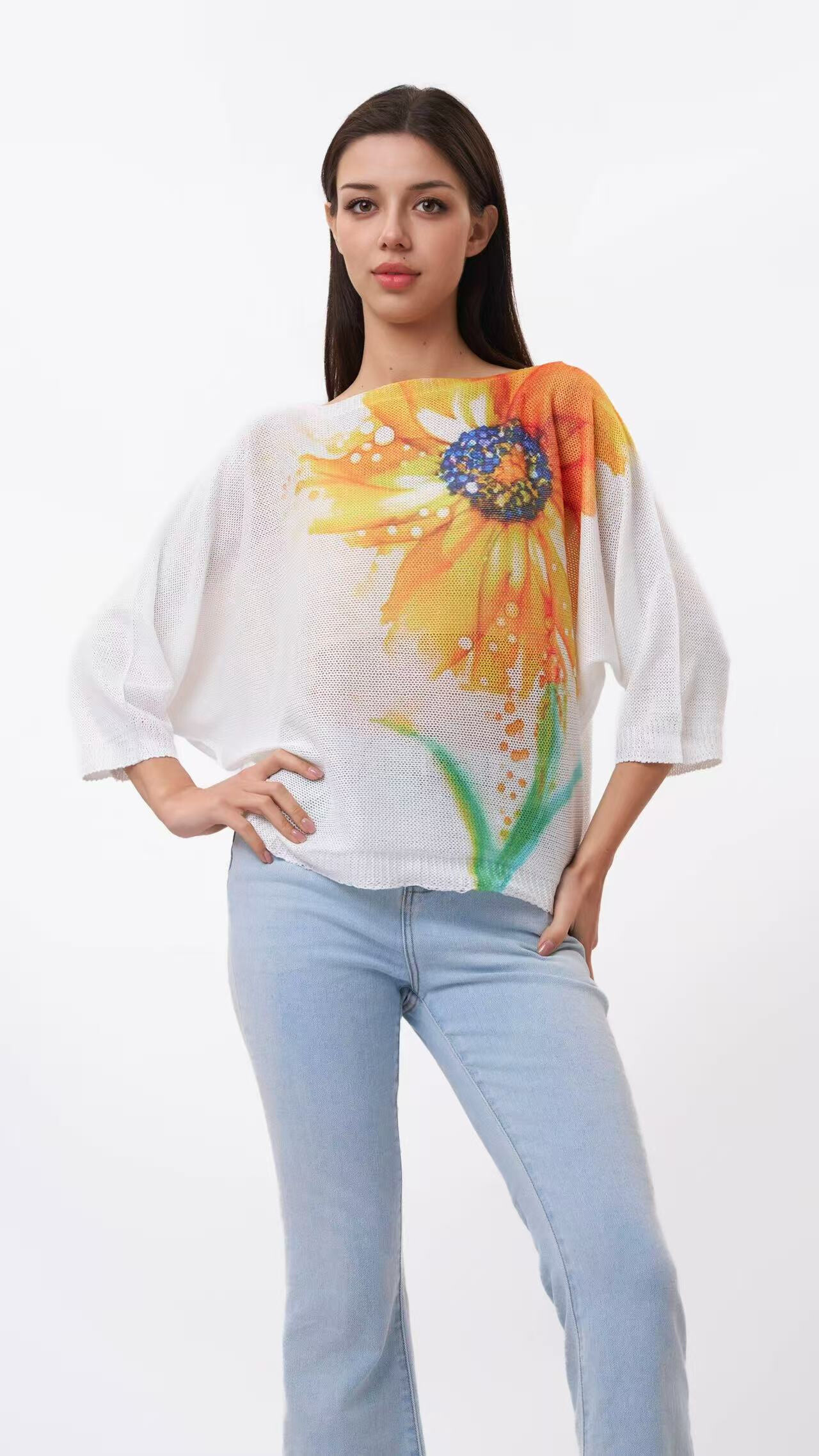 Wholesaler S-VISION - ROUND NECK SWEATER WITH PRINT WITH VISCOSE AND POLYESTER HOLES