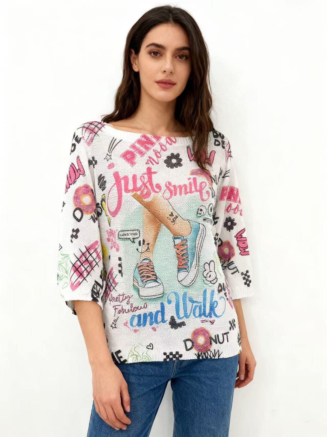 Grossiste S-VISION - PULL FEMME IMPRIMÉ AVEC MANCHES 3/4