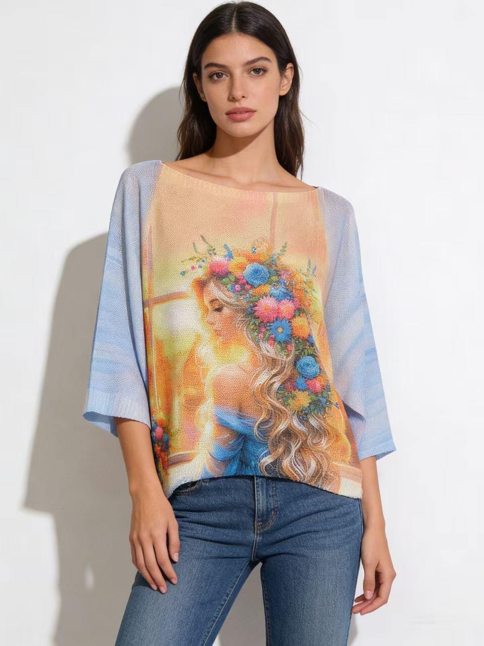 Grossista S-VISION - Maglione donna stampato con la manica 3/4