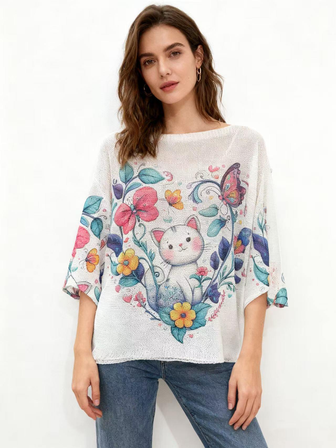 Grossiste S-VISION - PULL FEMME IMPRIMÉ AVEC MANCHES 3/4