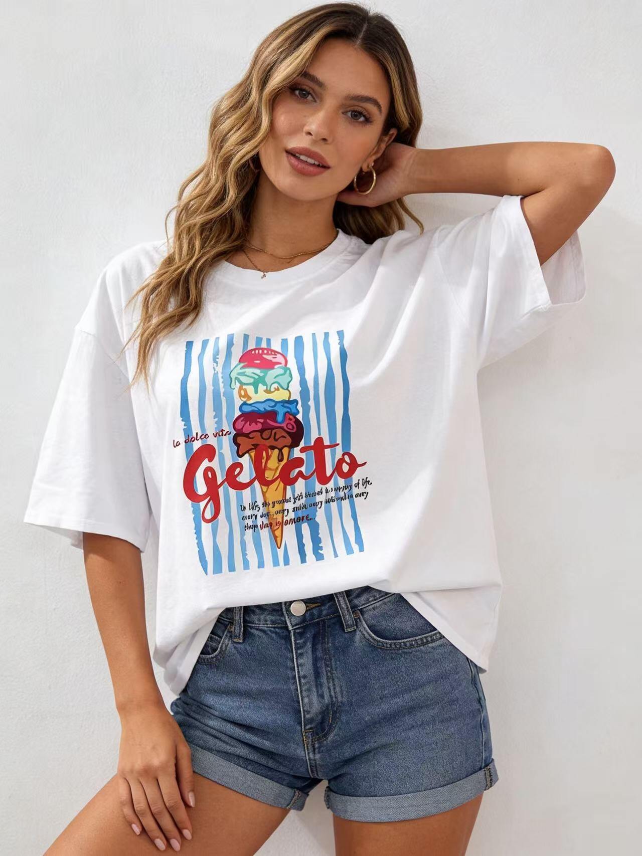 Wholesaler S-VISION - Women's T-SHIRT WITH FRONT PRINT