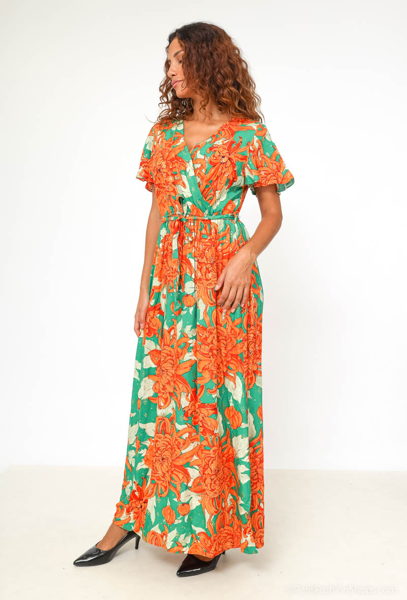 Wholesaler S.Z FASHION - Long dress, floral prints with gold