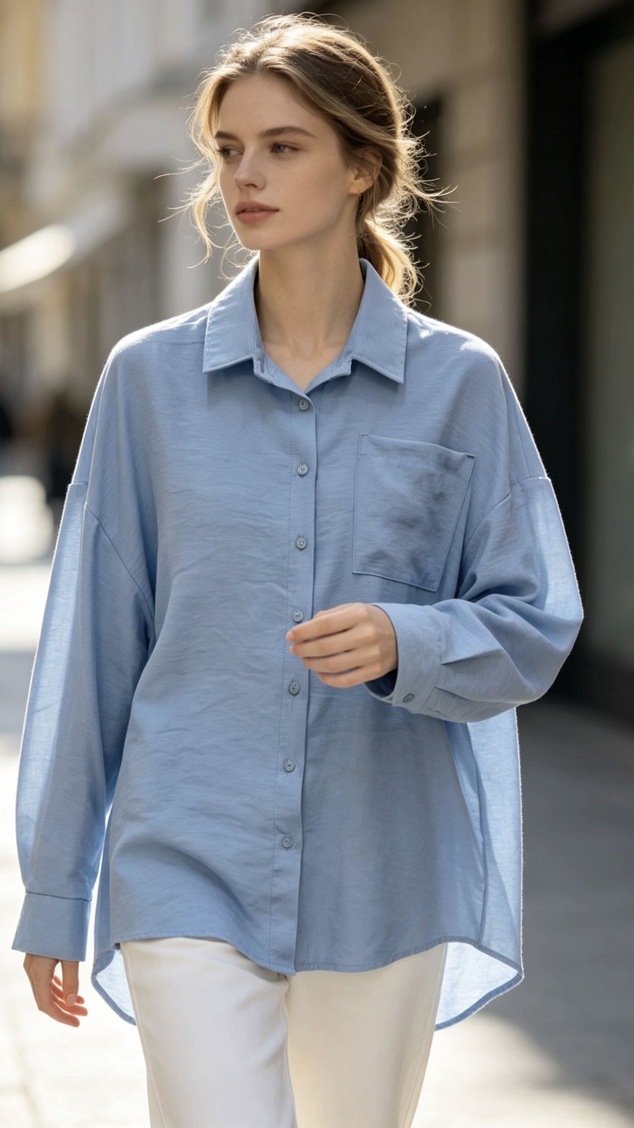 Wholesaler Saeni - Twill shirt in imitation tencel with matching buttons.