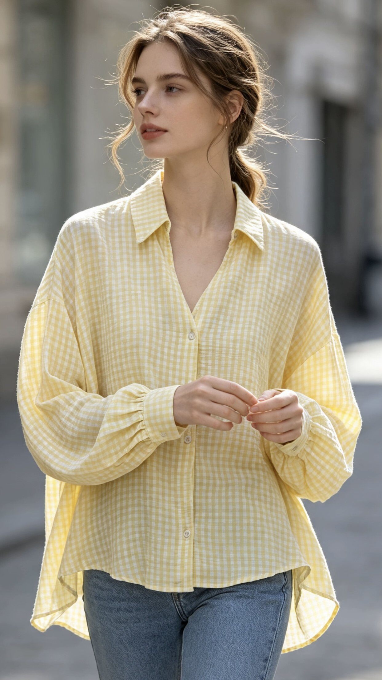 Wholesaler Saeni - Oversized gingham check shirt with front buttons.