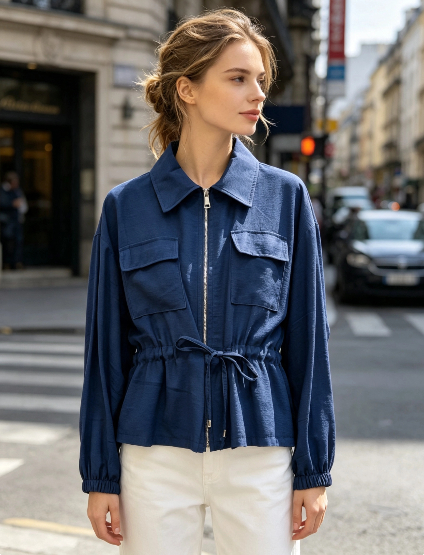 Wholesaler Saeni - Twill shirt in imitation tencel viscose with front drawstring, pocket, and zip