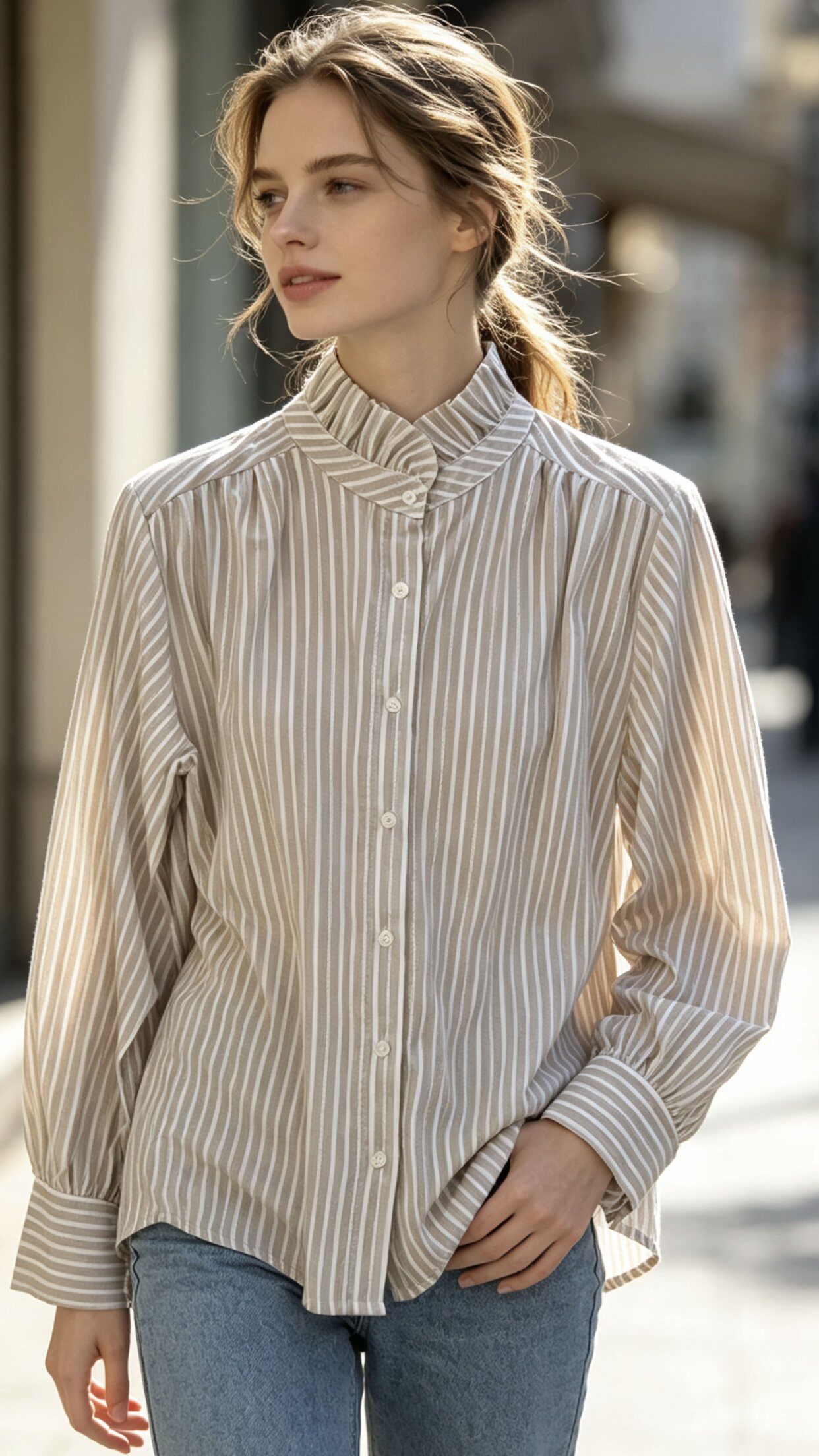 Wholesaler Saeni - LONG-SLEEVED STRIPED SHIRT IN 100% COTTON