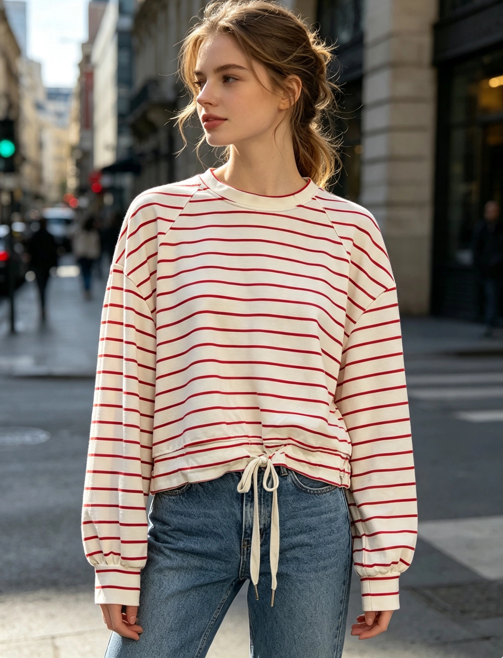 Wholesaler Saeni - Striped cotton sweatshirt with drawstring waist.