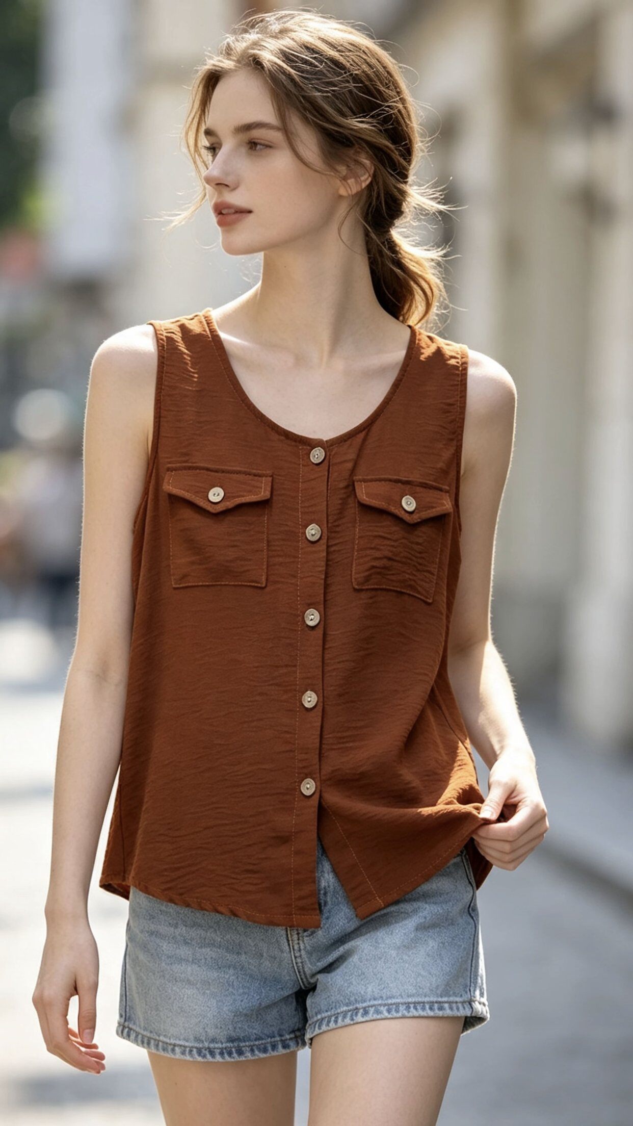 Wholesaler Saeni - Round neckline, front button closure.