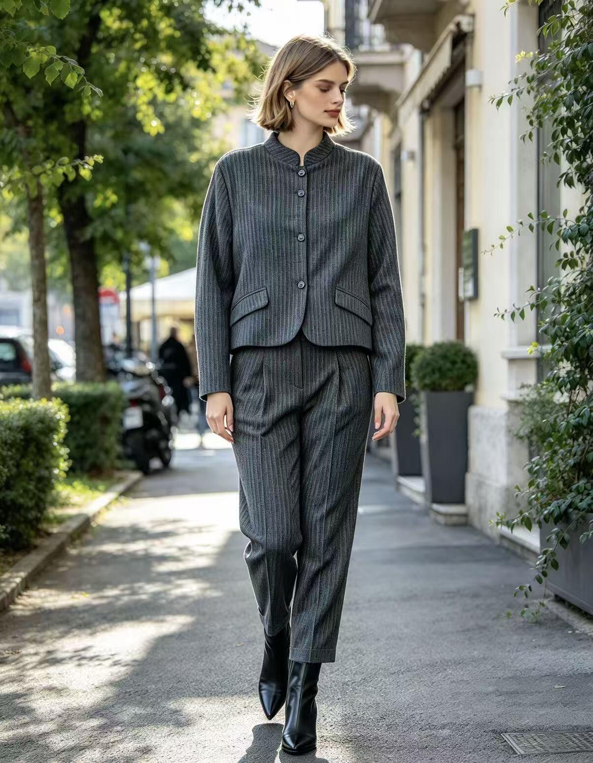 Grossiste Saeni - Veste courte côtelée avec col montant, décontractée et ample