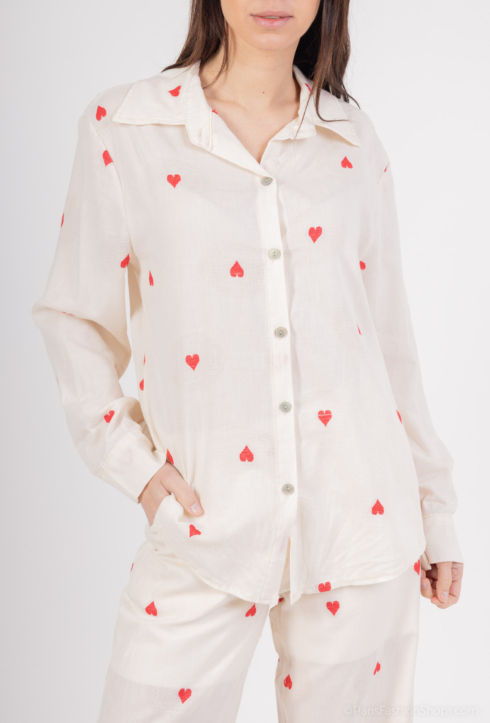 Wholesaler Saison du vent - Heart embroidery sleeve shirt