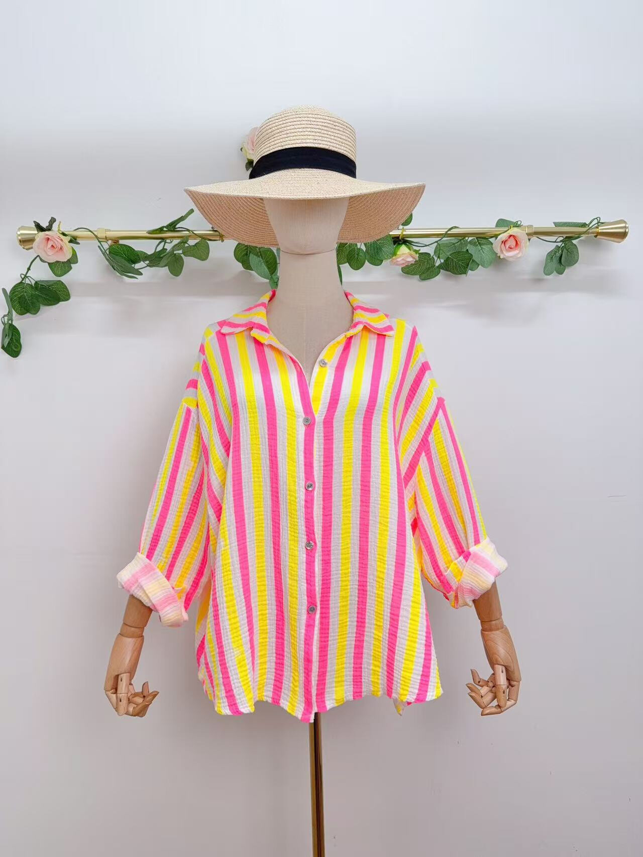 Grossiste Saison du vent - Chemise rayée en gaze de coton