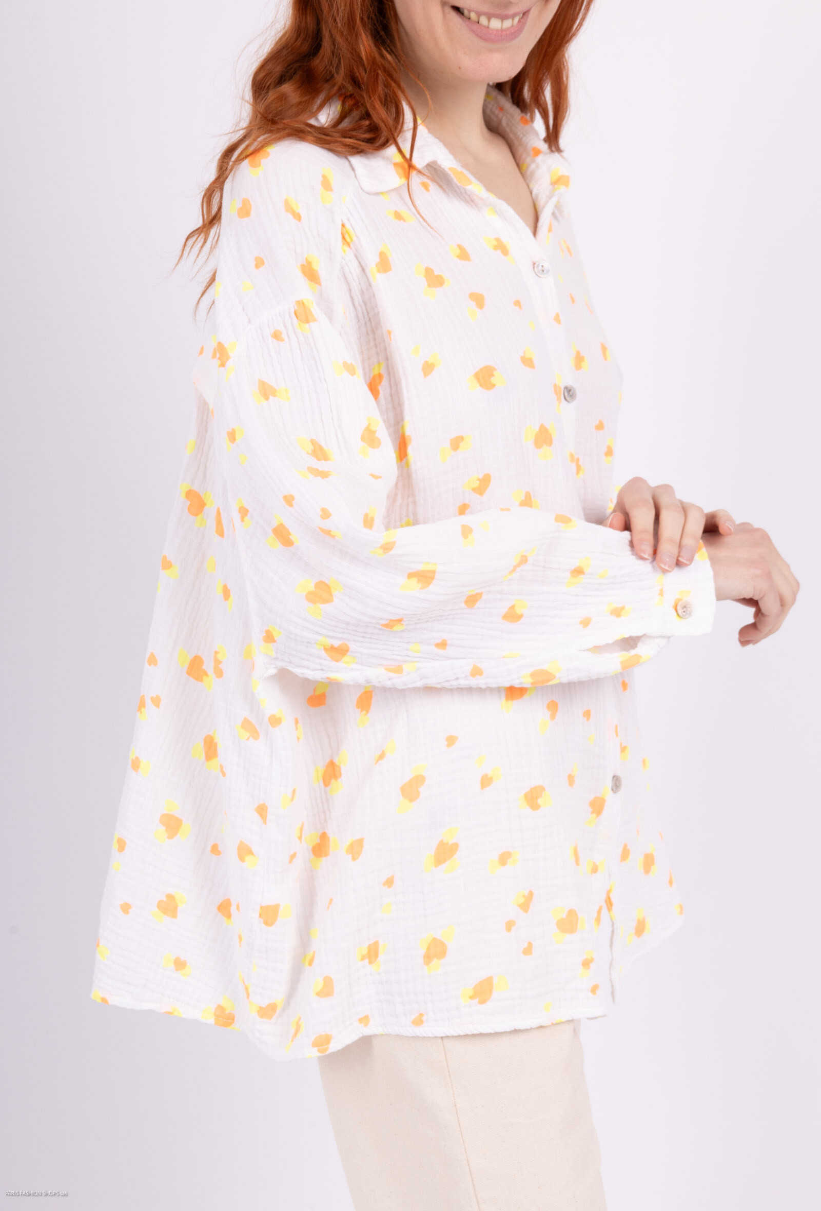Wholesaler Saison du vent - Cotton gauze shirt prints fluorescent heart