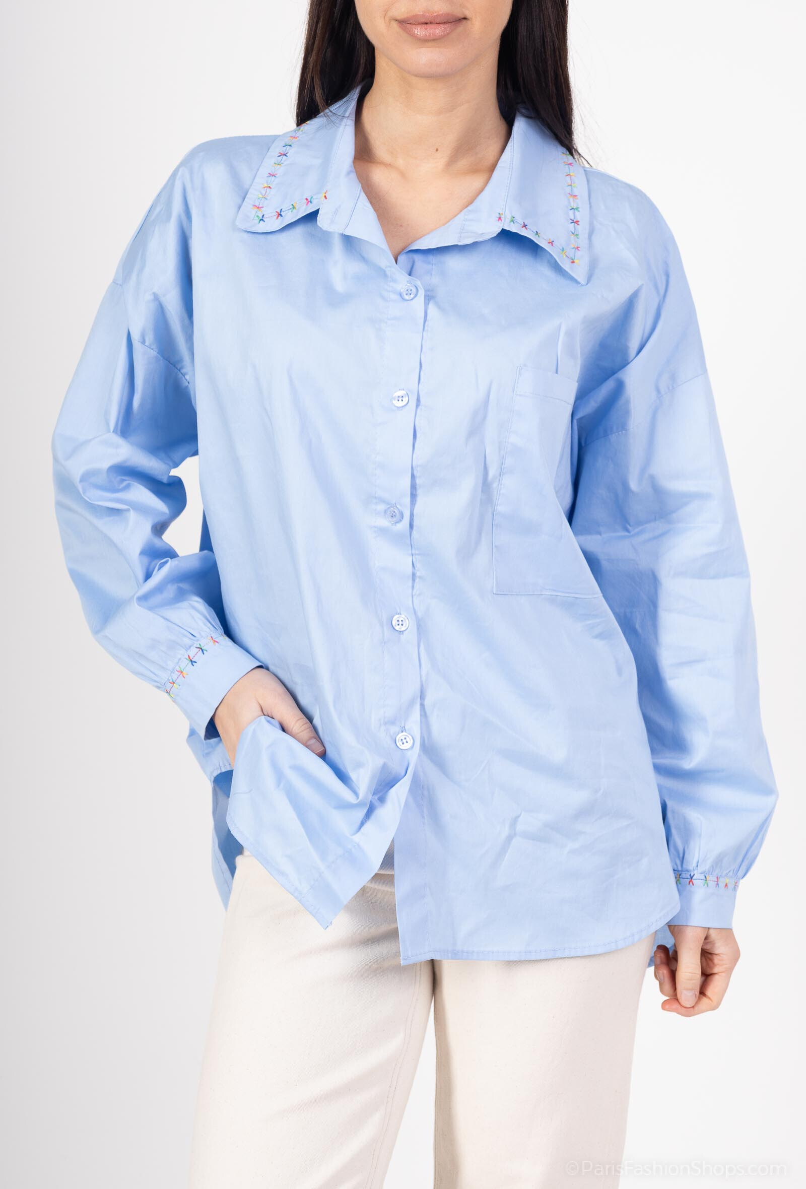 Wholesaler Saison du vent - Collar and sleeve embroidery shirt