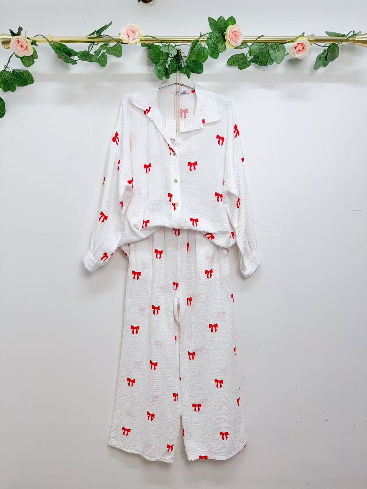 Wholesaler Saison du vent - Shirt and pants Together Gaze Cotton Print knot