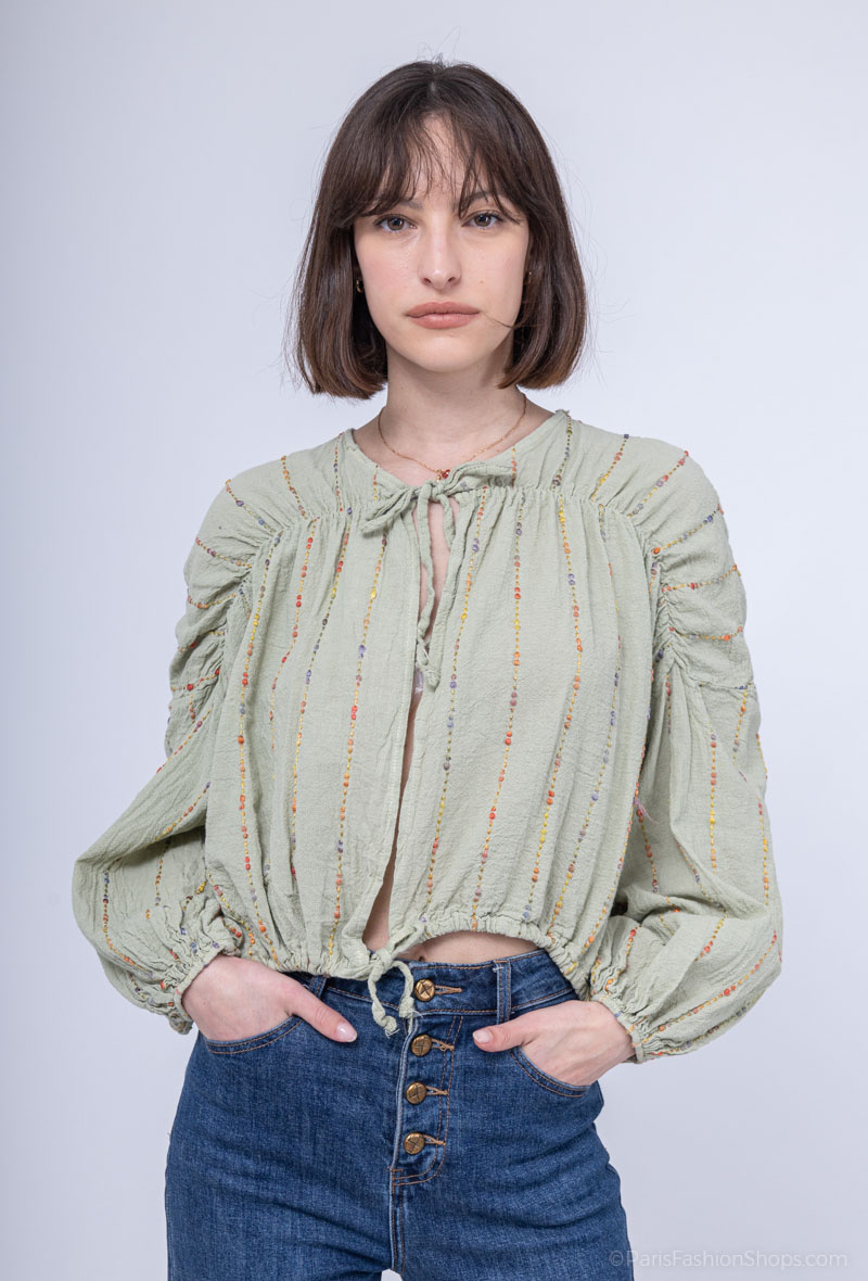 Wholesaler Saison du vent - Lace-up attached vest with embroidered details