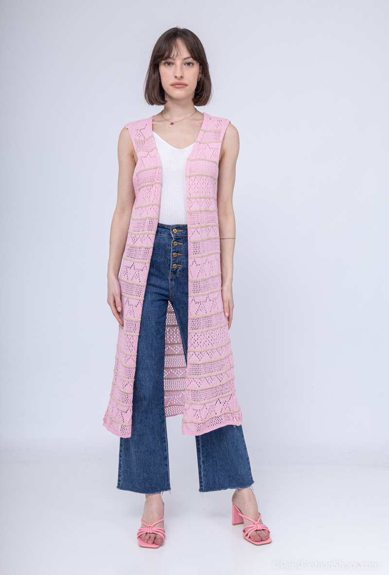 Wholesaler Saison du vent - Long sleeveless striped knit cardigan