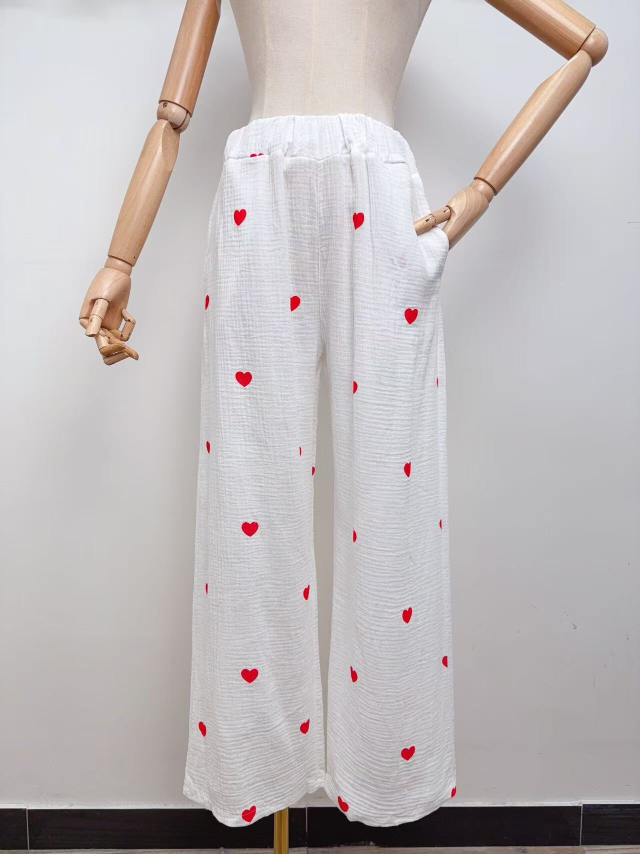 Wholesaler Saison du vent - Cotton gauze pants prints heart