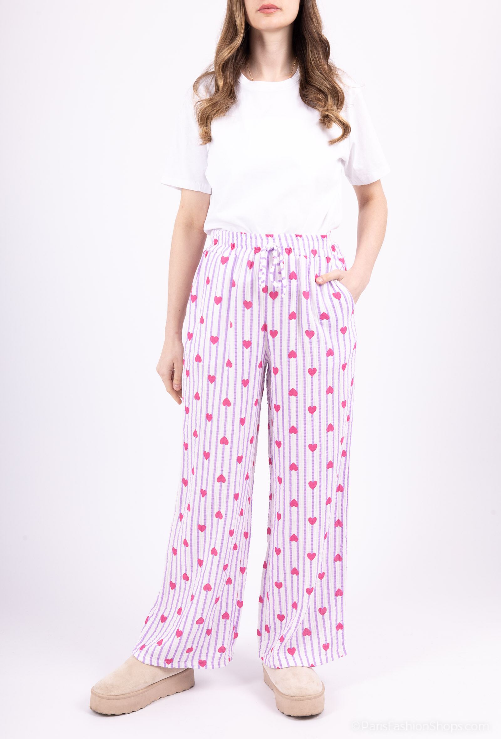 Wholesaler Saison du vent - Hearts cotton gauze pants and core print