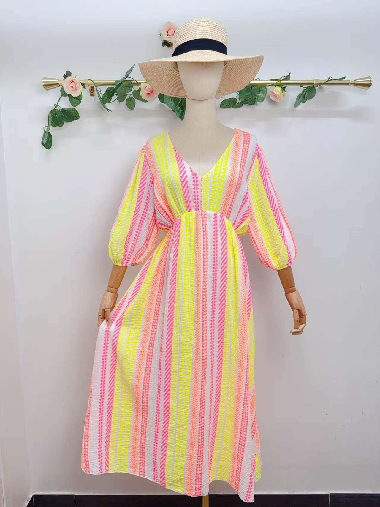 Wholesaler Saison du vent - Dress Prints in cotton gauze 3/4 handle